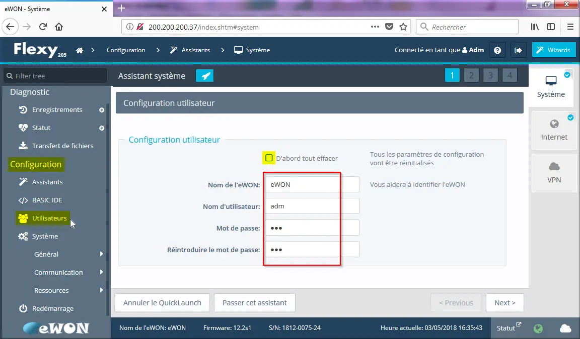 Flexy Configuration utilisateur